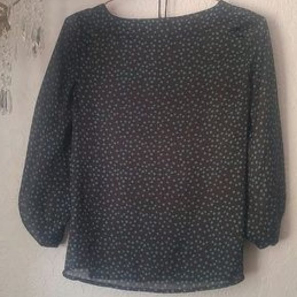 LOFT Ann Taylor Polka Dot Semi Transparent 3/4 Sleeves High Low Hem Pullover Top - Picture 4 of 4